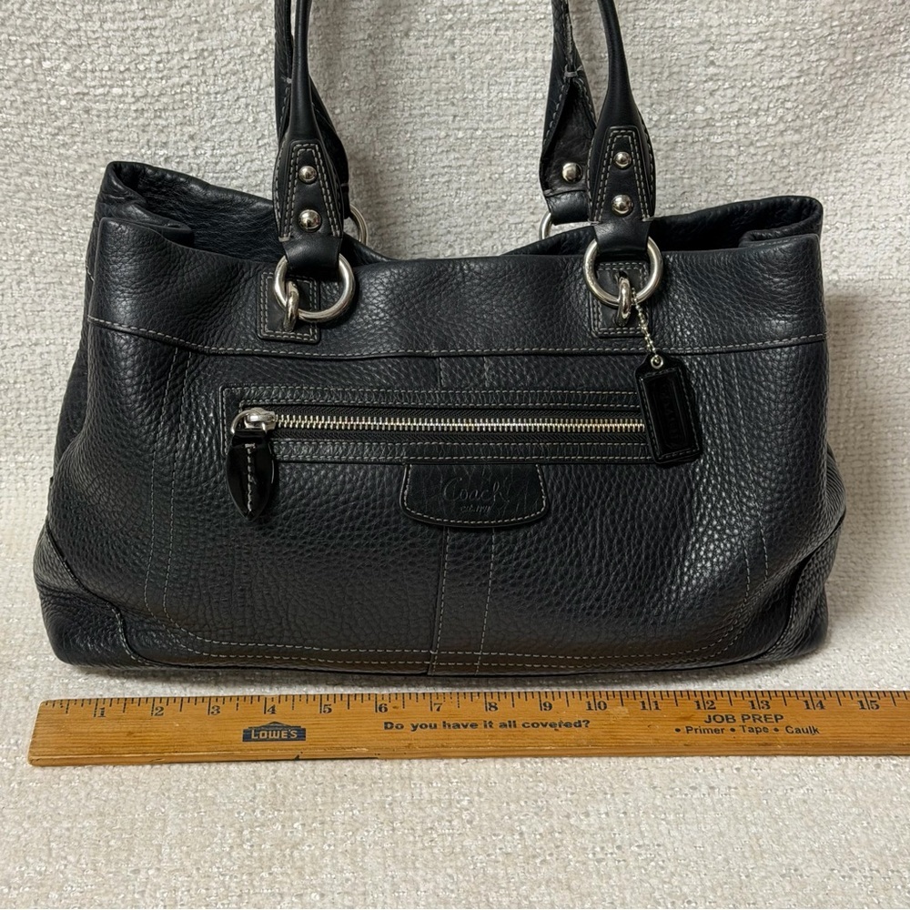 Coach Black Pebbled Leather Tote with Front Zip Pocket - Picture 7 of 9